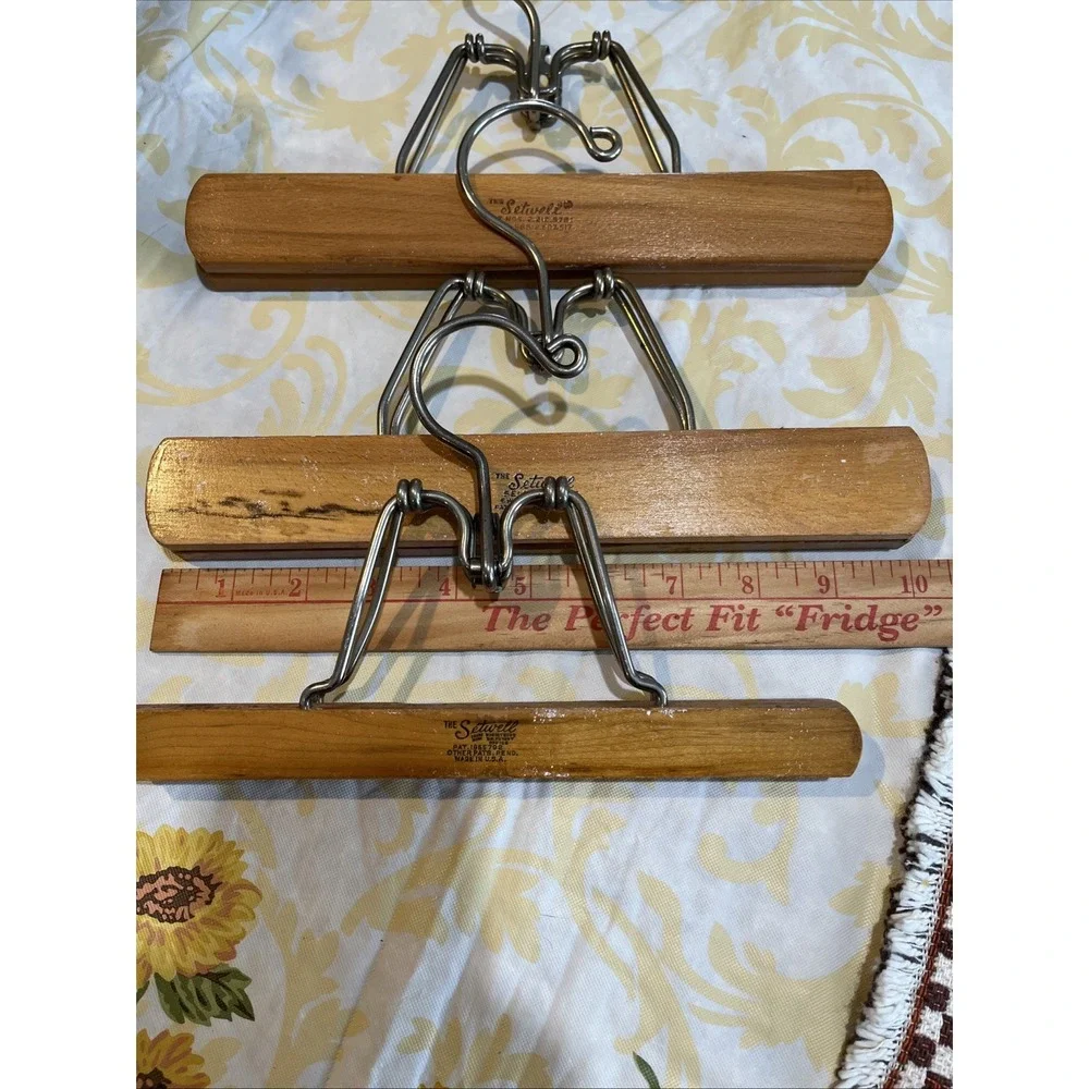 Vintage LOT of 3 SETWELL Wood Clamp Type Hangers for Pants Skirt Wooden